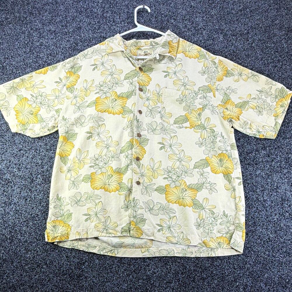 Seven Palm Men's L Floral Hawaiian Silk S/S Point Collar Button-Up Pockets